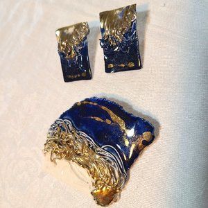 Porcelain brooch pin earrings set